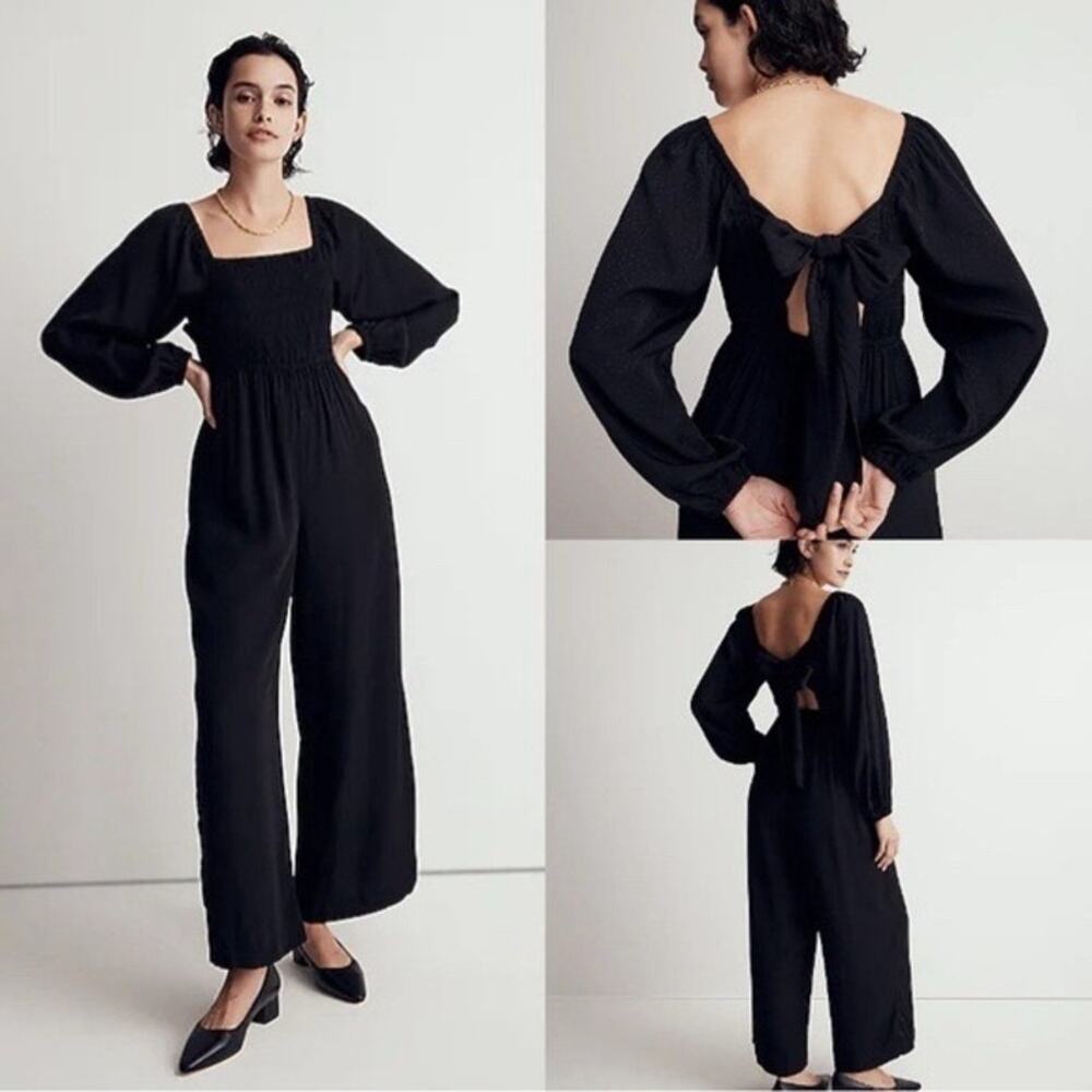 NEW Madewell Lucie Black Jumpsuit Romper Size 0 Smocked Flutter Sleeves